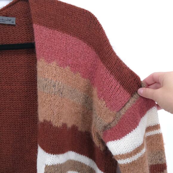 Elsamanda Womens Neutral Alpaca Wool Boho Southwestern Abstract Open Cardigan M - Picture 3 of 10